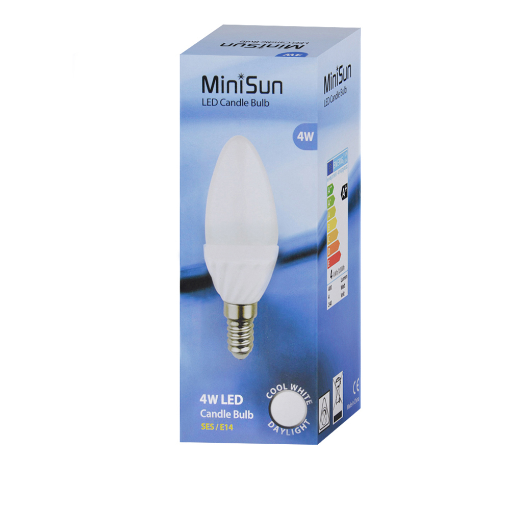 MiniSun 4W SES/E14 Frosted Candle Bulb In Daylight/ Cool White