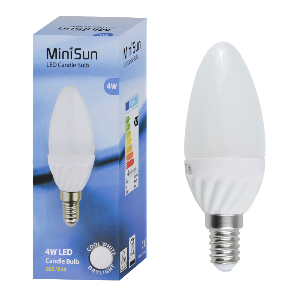 Pack of 2 4W SES E14 Cool White LED Frosted Candle Bulbs