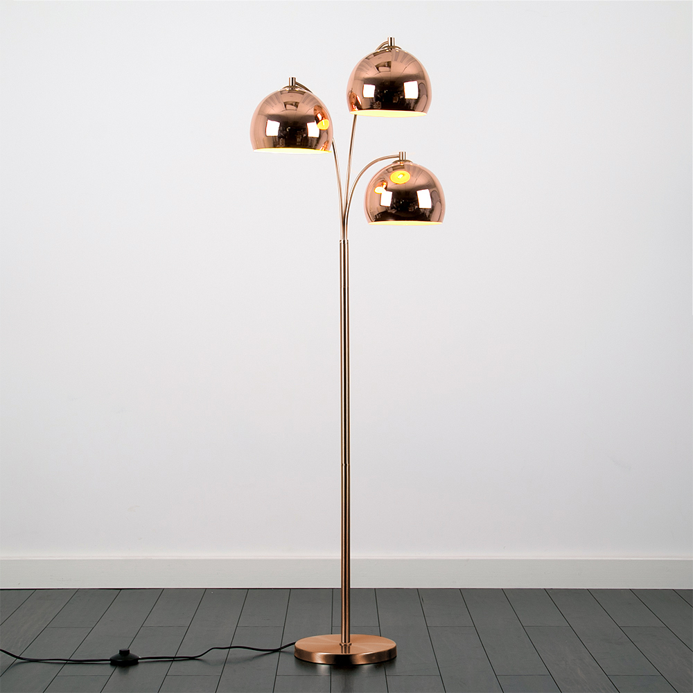 Dantzig Copper 3 Arm Floor Lamp with Copper Dome Shades 09983 5016529099833