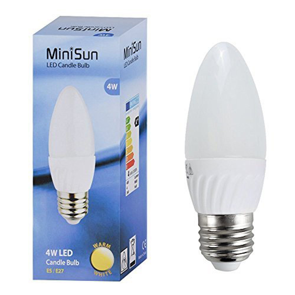 MiniSun 4W ES/E27 Frosted Candle Bulb In Warm White
