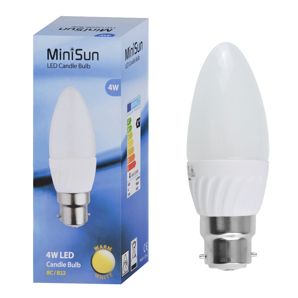 MiniSun 4W BC/B22 Frosted Candle Bulb In Warm White