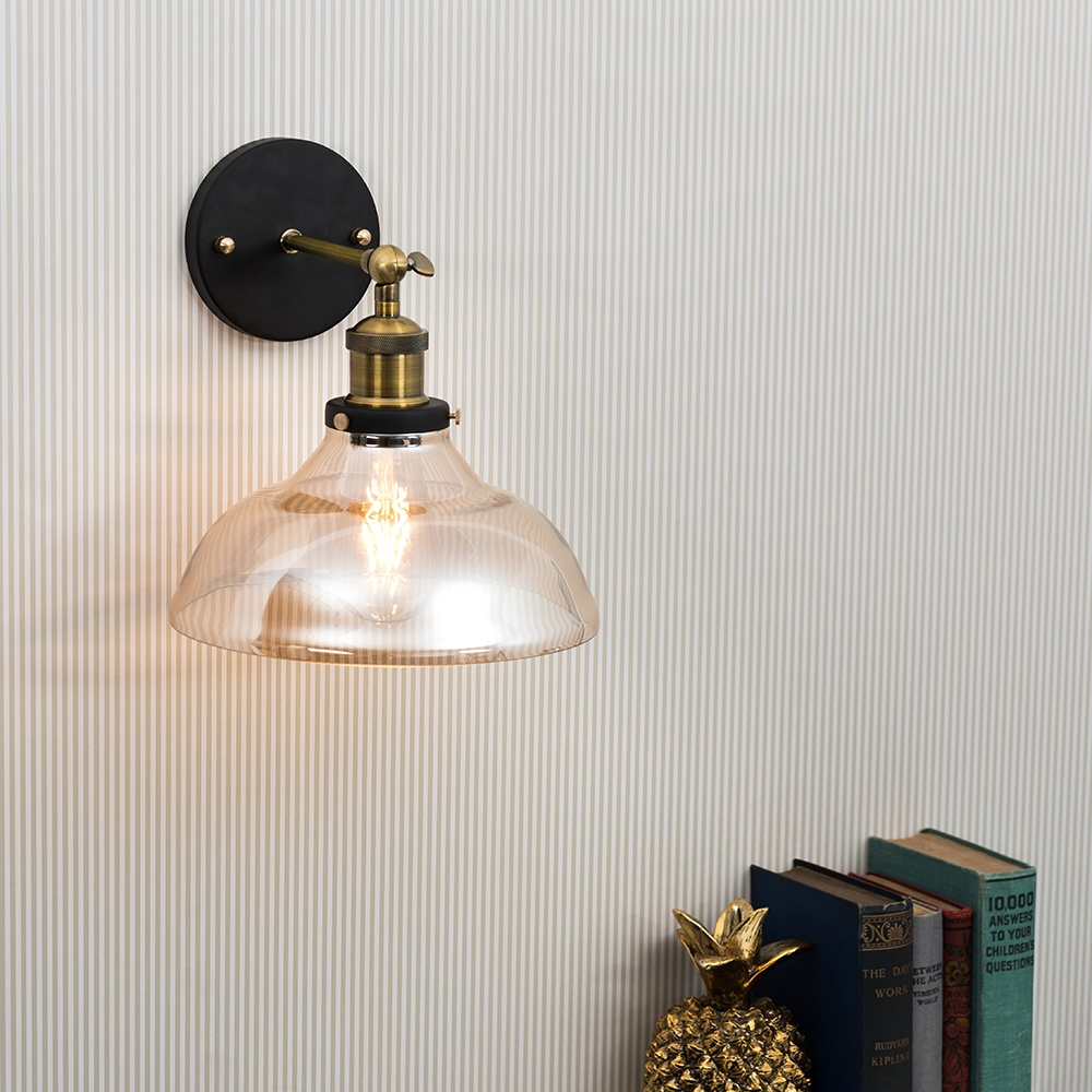 Wallace Steampunk Wall Light With Amber Glass Shade