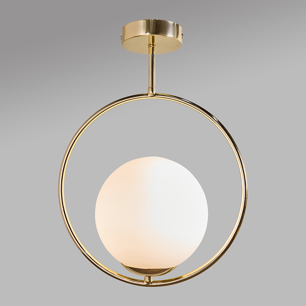 Beauworth Hooped Ceiling Light In Gold With Opal Shade