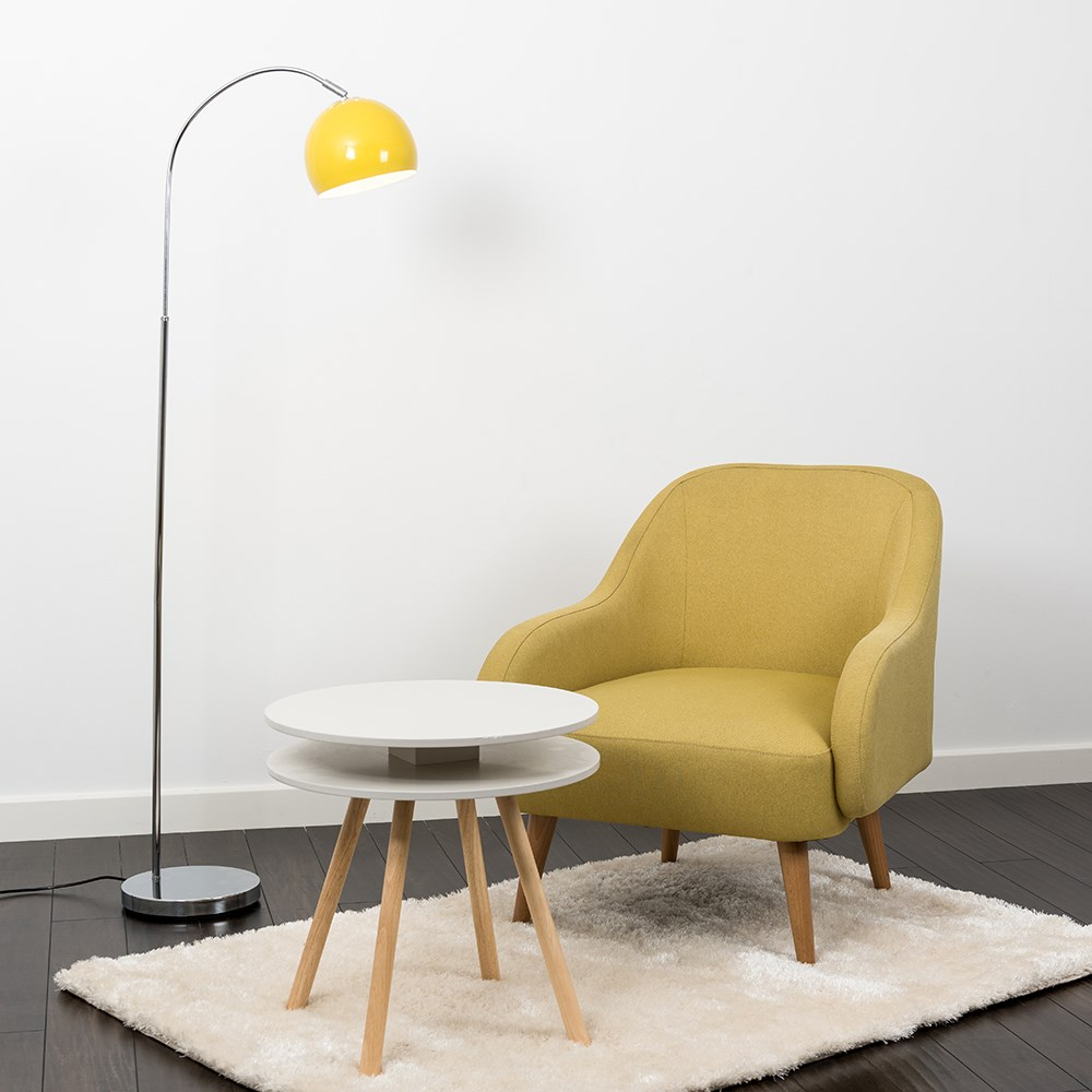 Curva Floor Lamp In Chrome With Yellow Shade