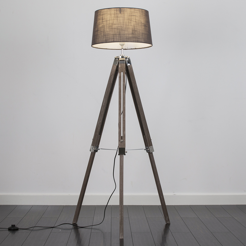 Light Wood Tripod Floor Lamp Dark Grey, Wooden Tripod Table Lamp With Grey Shade