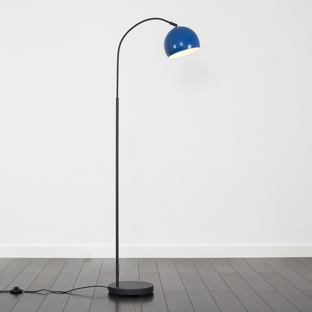 Curva Dark Grey Floor Lamp with Navy Blue Arco Shade