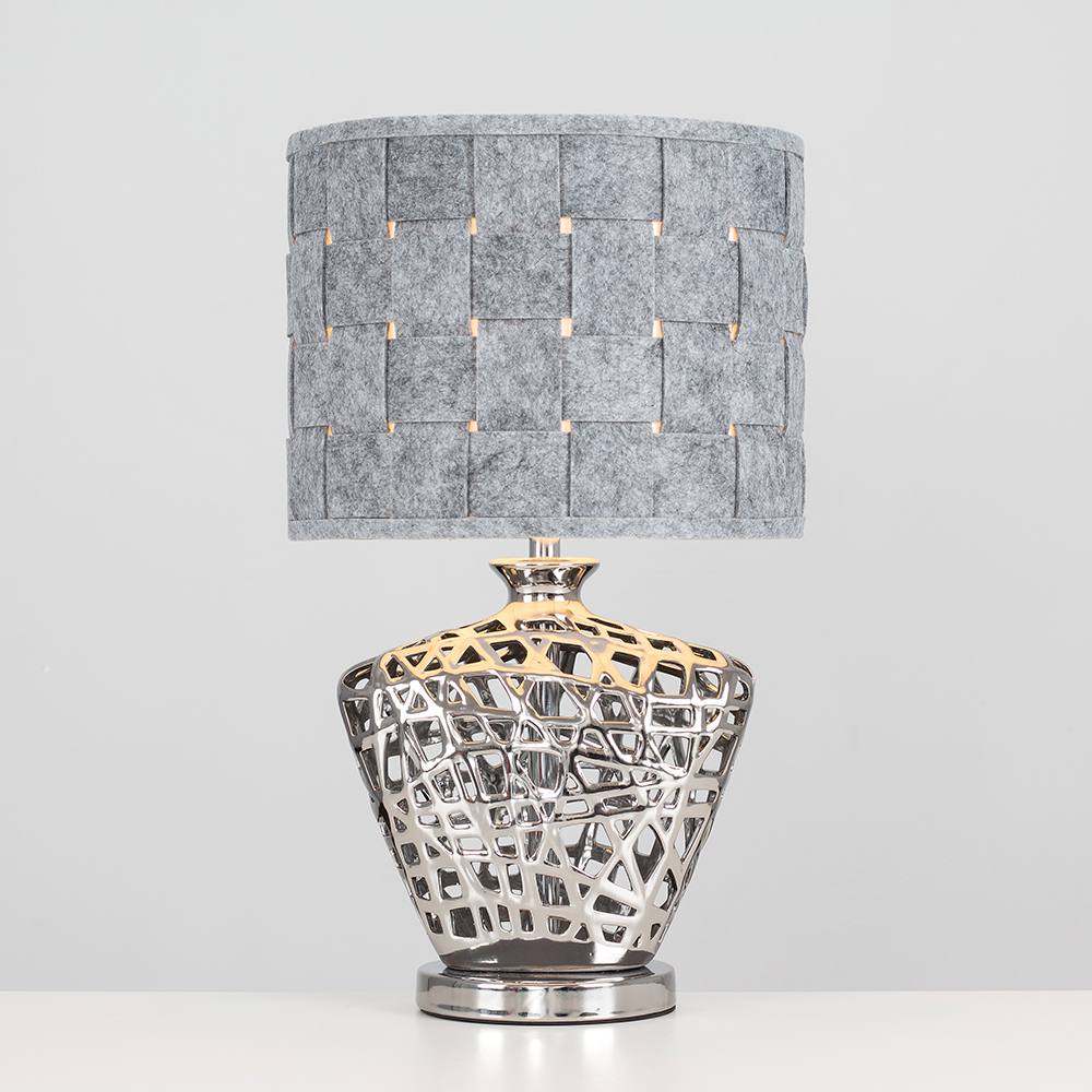 Kalvin Chrome Table Lamp with Grey Monza Shade