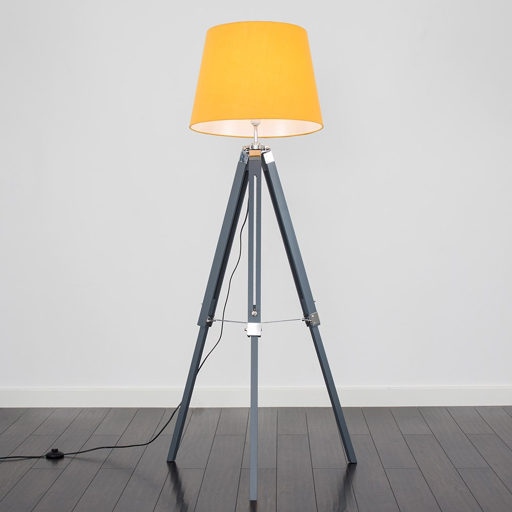 Clipper Grey And Chrome Tripod Floor Lamp With Xl Mustard Aspen Shade