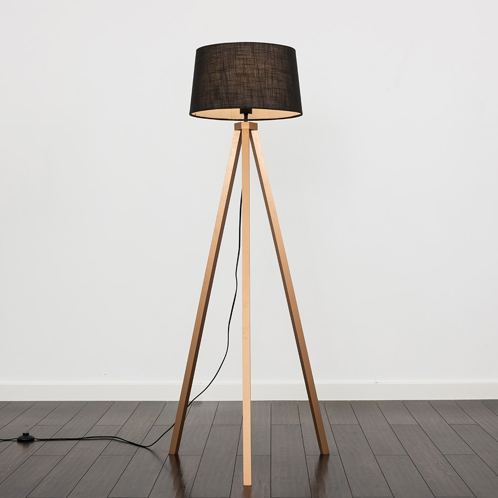 Barbro Copper Tripod Floor Lamp With Doretta Black Shade