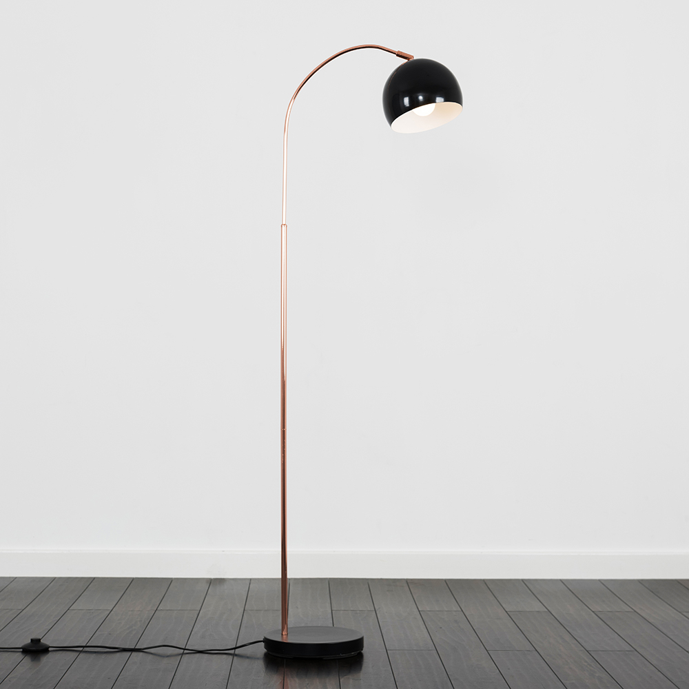 Curva Copper And Black Floor Lamp With Black Arco Shade