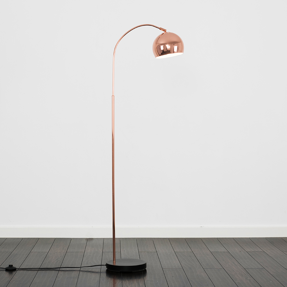 Curva Copper And Black Floor Lamp With Copper Arco Shade