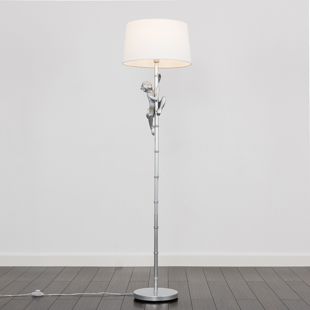 George Monkey Silver Floor Lamp With White Doretta Shade