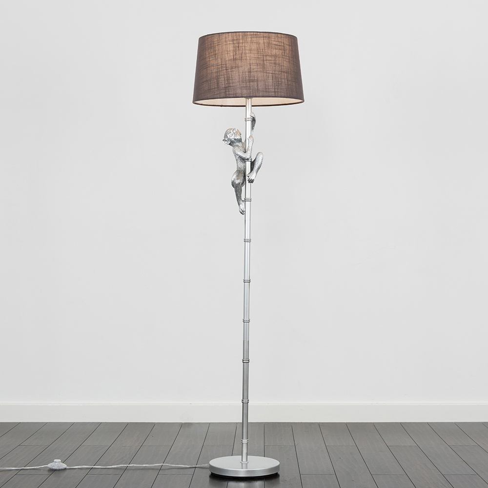 George Monkey Silver Floor Lamp With Dark Grey Doretta Shade