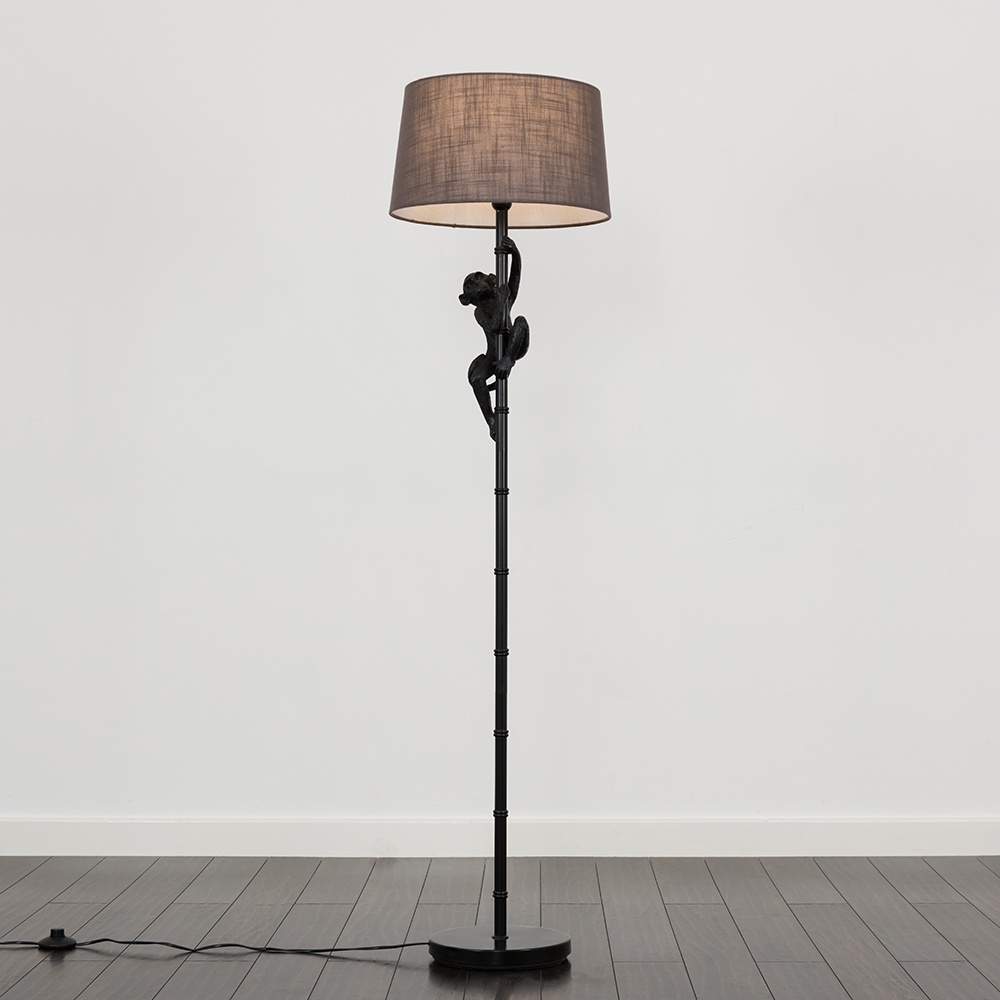 George Monkey Black Floor Lamp With Dark Grey Doretta Shade