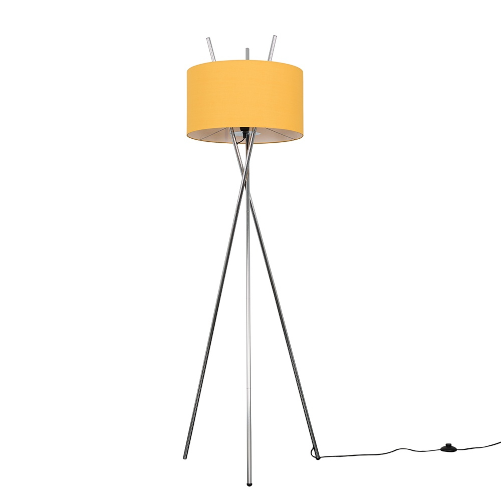 Crawford Chrome Tripod Floor Lamp with XL Mustard Reni Shade