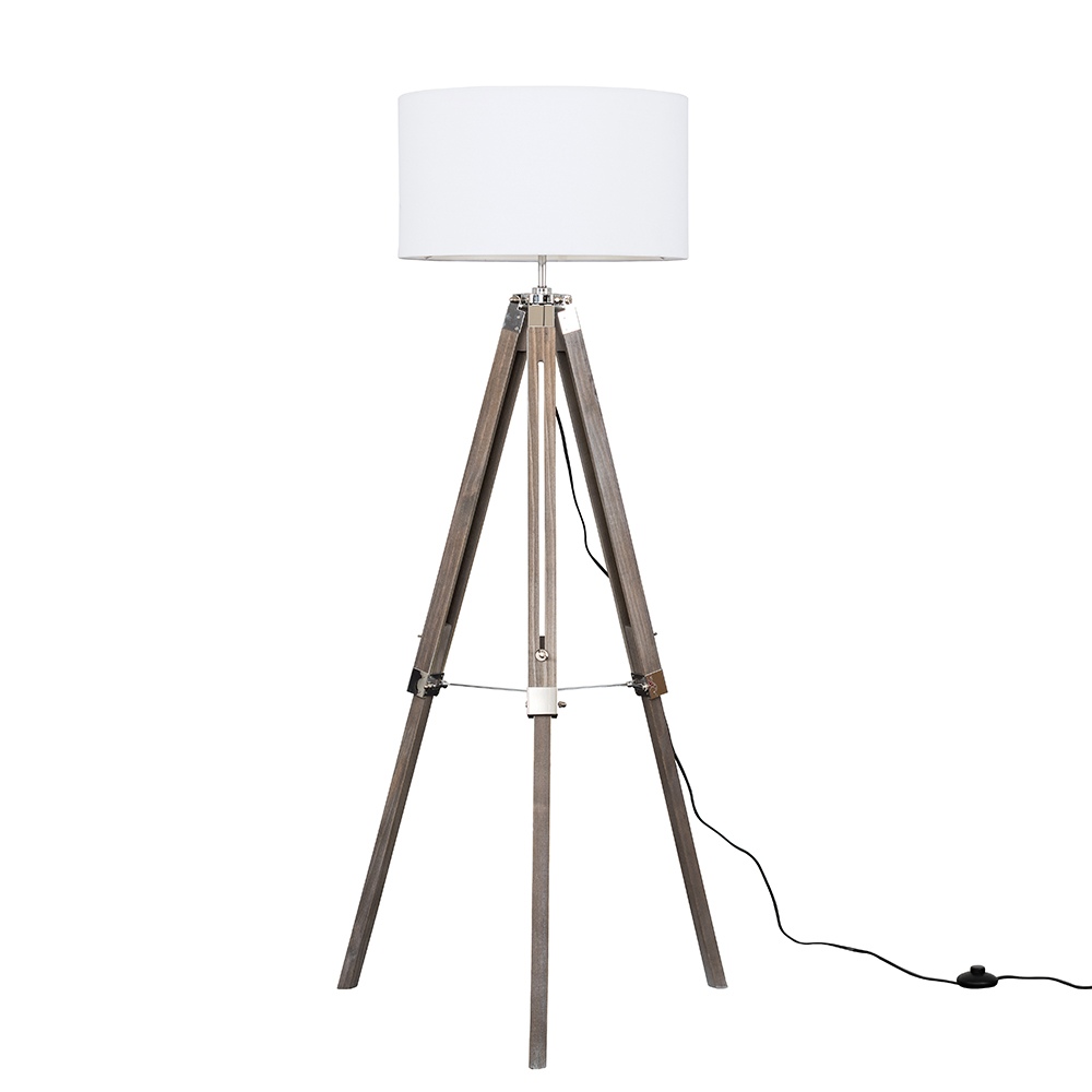 Clipper Light Wood And Chrome Floor Lamp With Xl White Reni Shade