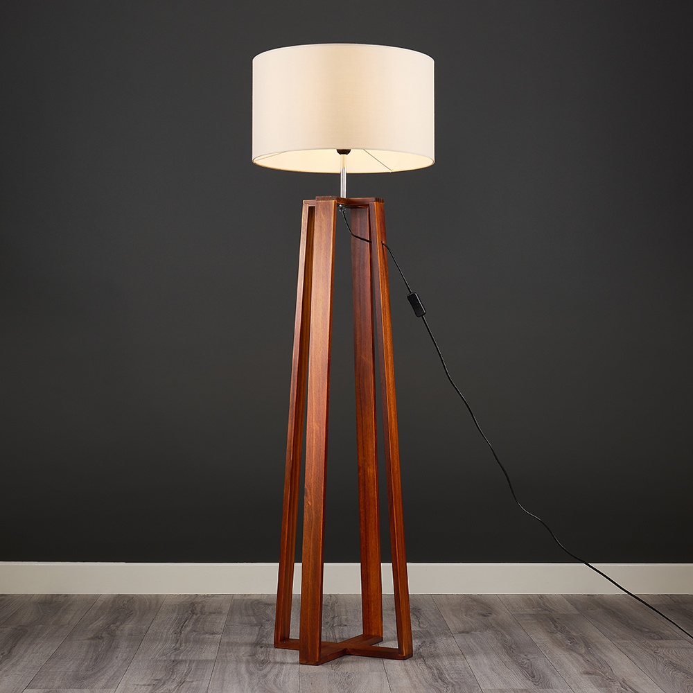 Beltane Dark Wood Floor Lamp With Xl Mink Reni Shade