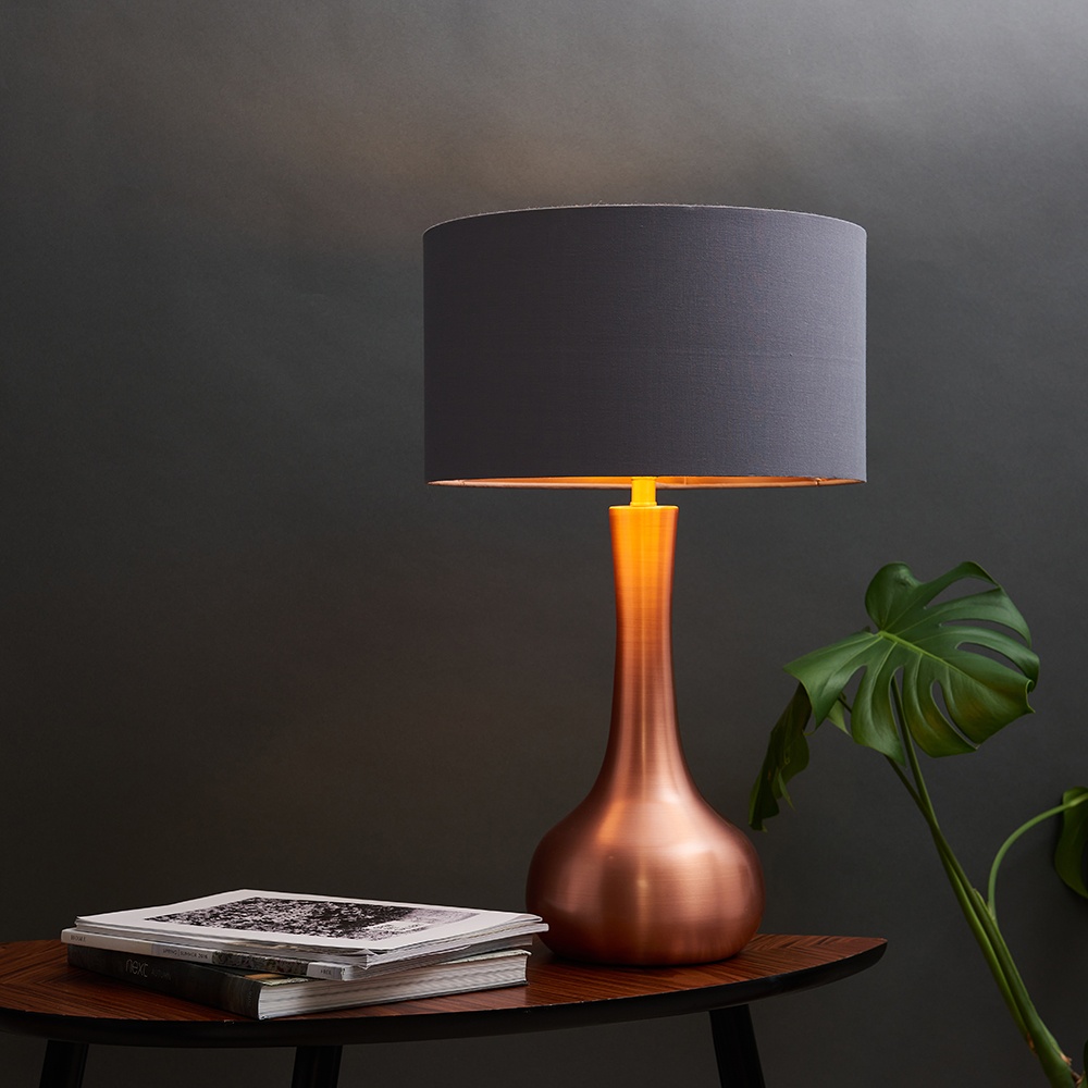 Laurin Copper Table Lamp Grey, Copper Table Lamps Uk