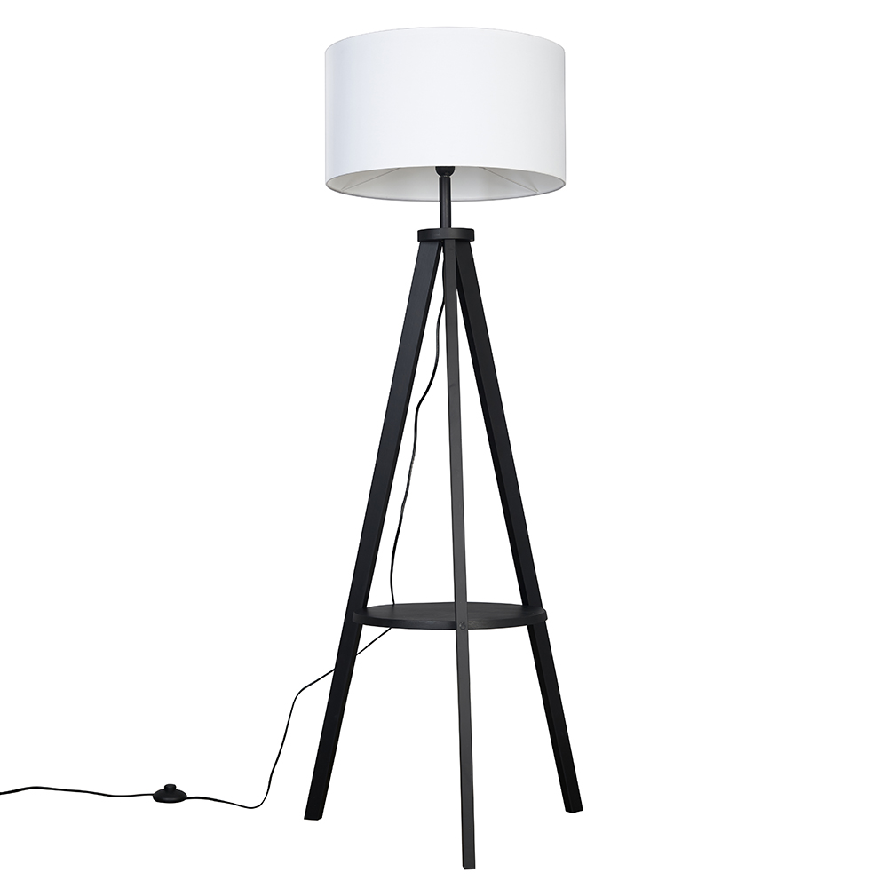Morrigan Black Wood Tripod Floor Lamp with XL White Reni Shade