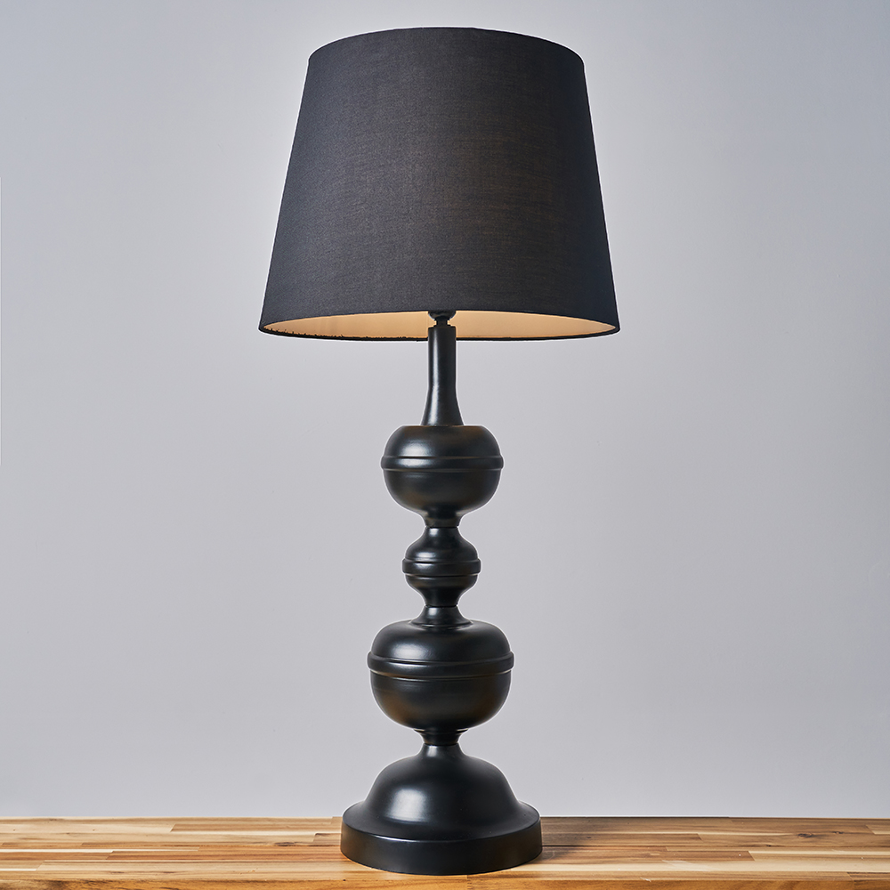 Gracie Matt Black Table Lamp with XL Black Aspen Shade