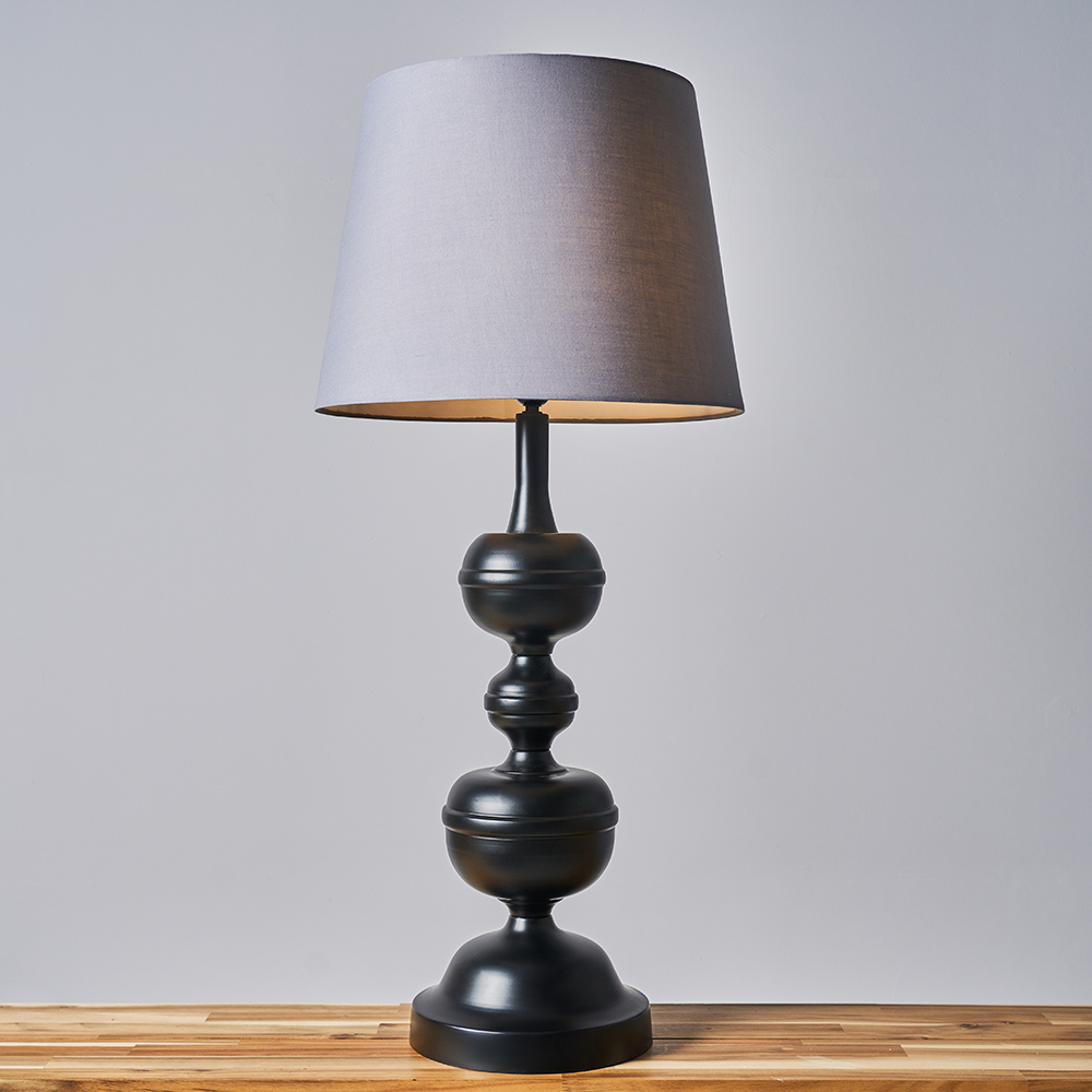 Gracie Matt Black Table Lamp with XL Grey Aspen Shade