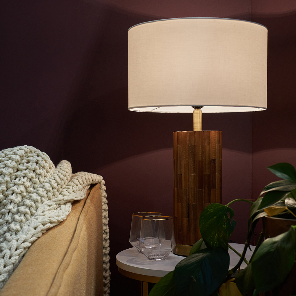 Lina Bamboo Table Lamp with White Reni Shade