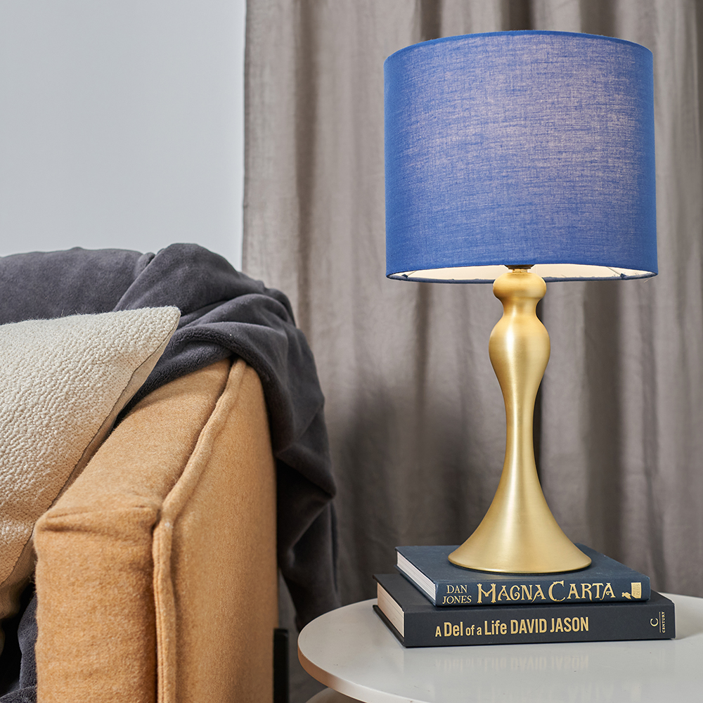 Faulkner Matt Gold Table Lamp with Navy Blue Reni Shade
