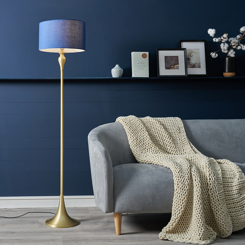 Faulkner Matt Gold Floor Lamp with Navy Blue Reni Shade