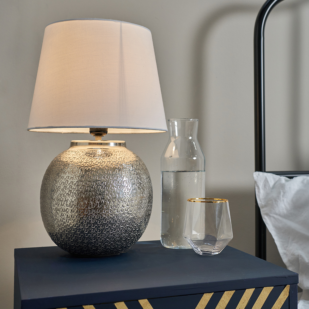 Sina Nickel Table Lamp with White Aspen Shade