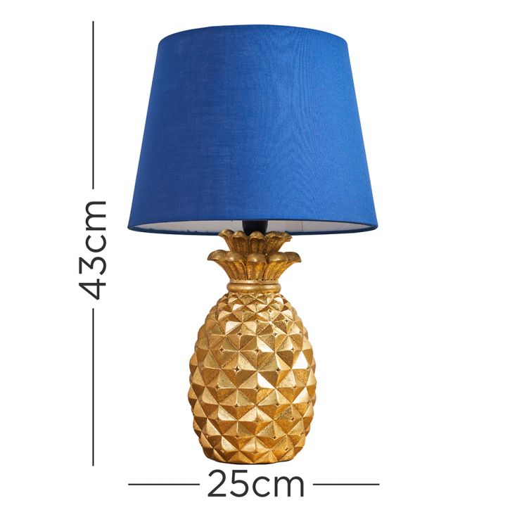 Pineapple Gold Table Lamp With Navy, Pineapple Lamp Base Gold
