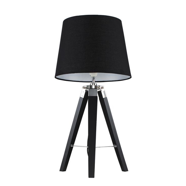 Clipper Black And Chrome Tripod Table, Black Tripod Table Lamp With White Shade