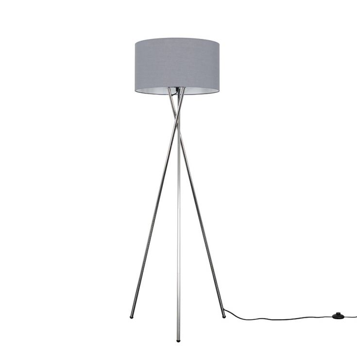 Camden Chrome Tripod Floor Lamp Reni, Black Tripod Floor Lamp With Grey Shade