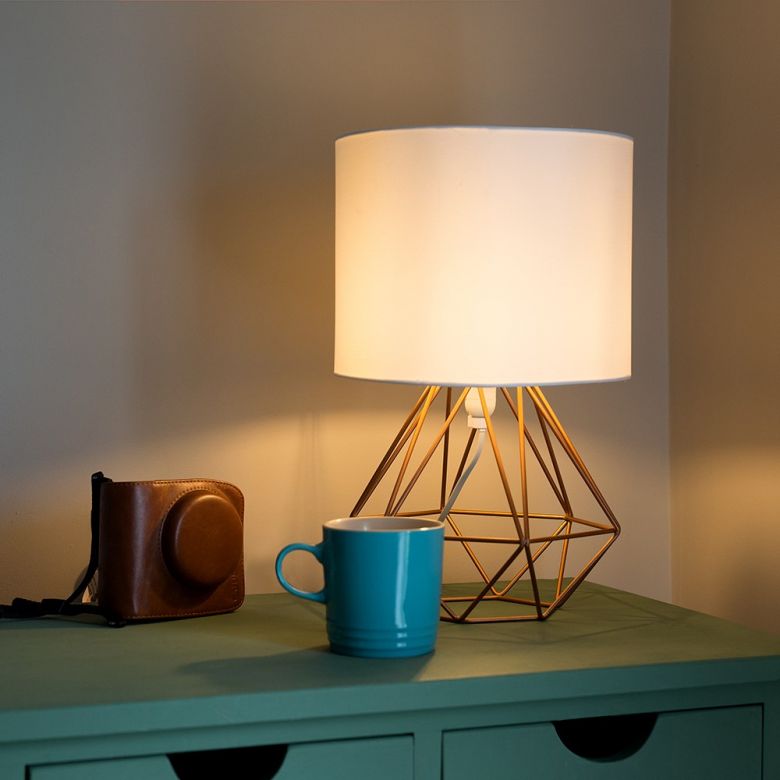 Geometric 42cm Bedside Light Table Lamps Copper with Grey or White Shade 