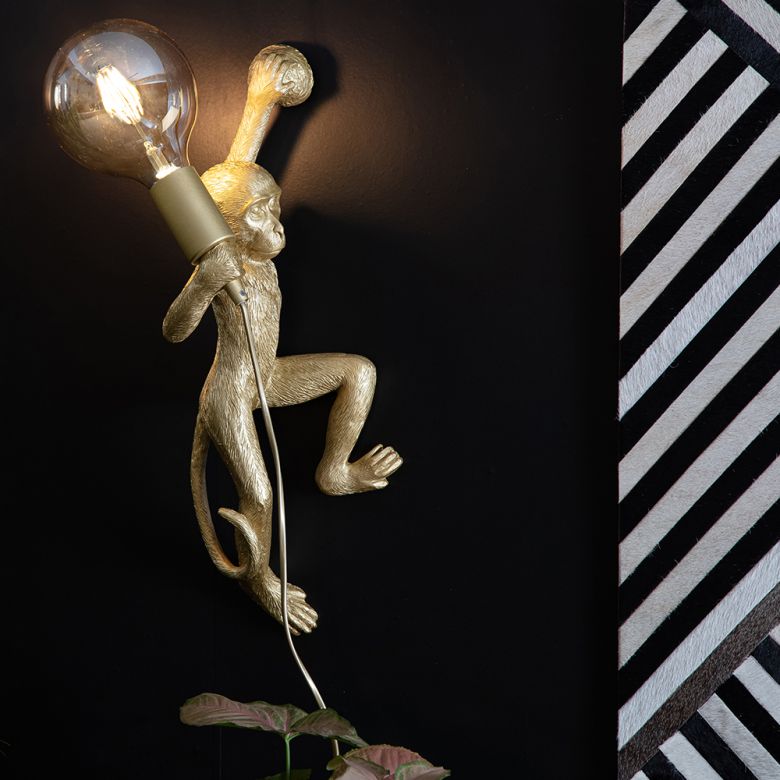 George Monkey Wall Light In Gold, Odisha Resin Monkey Gold Table Lamp