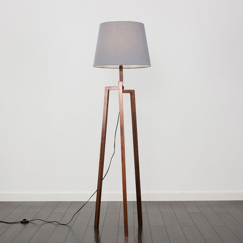 Augustus Dark Wood Tripod Floor Lamp, Tristan Contemporary Arc Floor Lamp With Black Finish And Shade