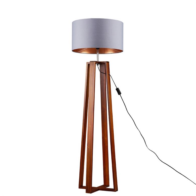 Beltane Wood Floor Lamp Grey Copper, Copper Coloured Lamp Shades For Bedroom