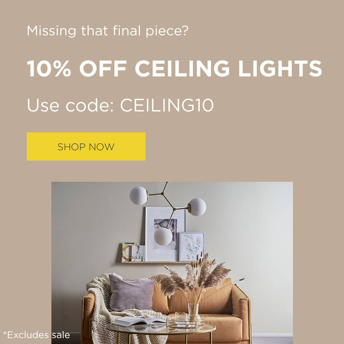 Missing that final piece ? | 10% off ceiling lights | use code: CEILING10 | Shop now